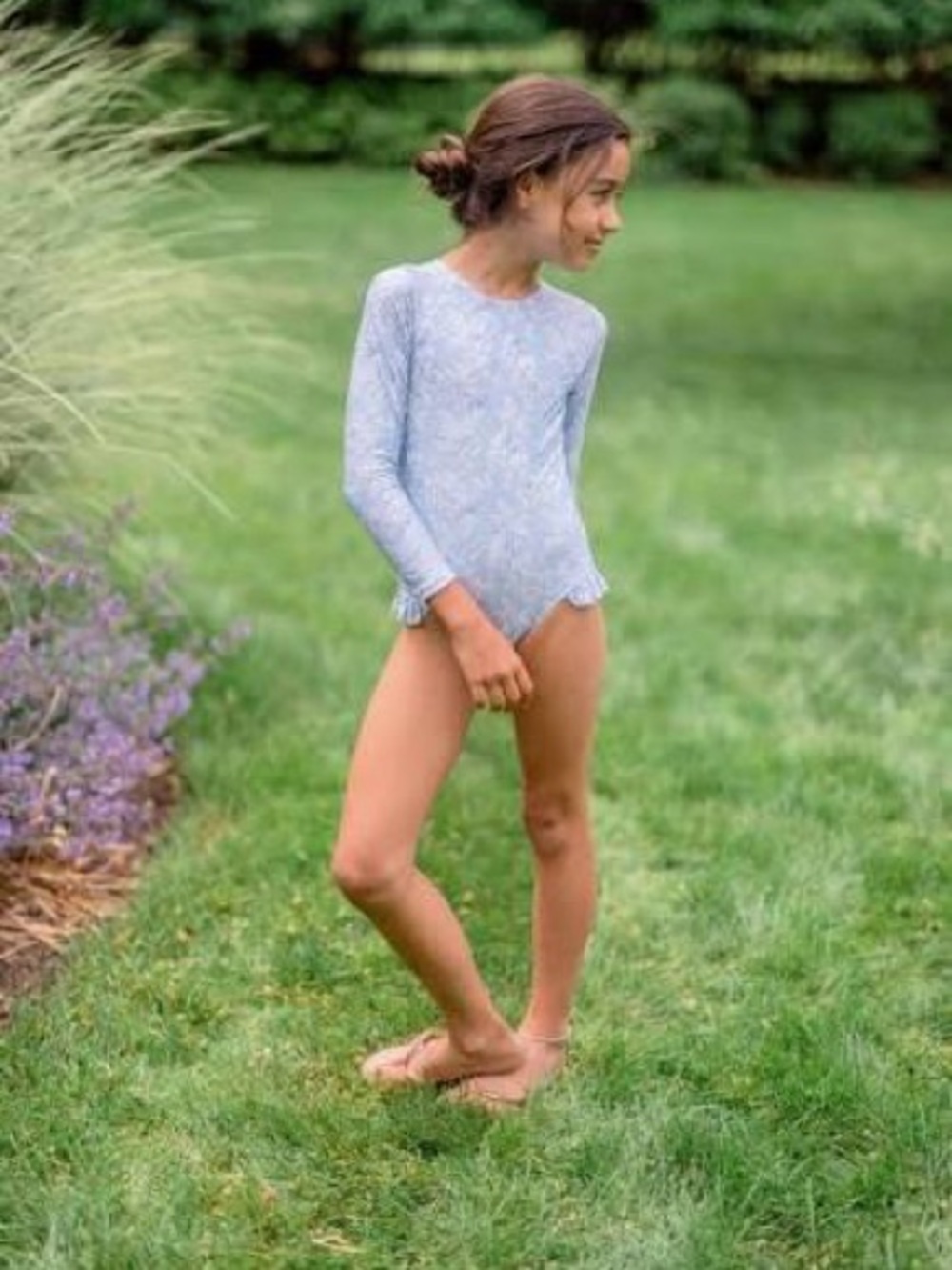 Girls Minnow Swim x Tuckernuck Blue Floral Toile One-Piece Swimsuit, size 9 / 10